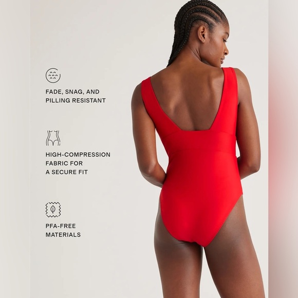 Quince Italian Plunge One-Piece Swimsuit Cherry Red size Medium - Picture 10 of 10